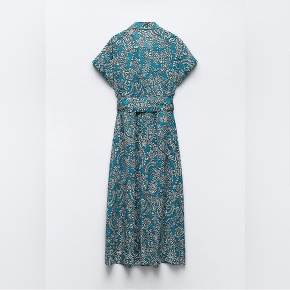 Zara NWOT Casual Blue A-Line Midi Dress with Notched Collar - Picture 2 of 3